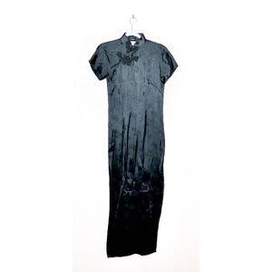 Vintage  Cathaya Asian Chinese Black High Neckline Chinese Silk Long Dress SZ 36